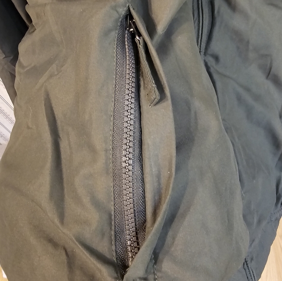 George Mens XL Olive Green Windbreaker Jacket Zipper Pockets Blue Fleece Inside - Picture 4 of 9